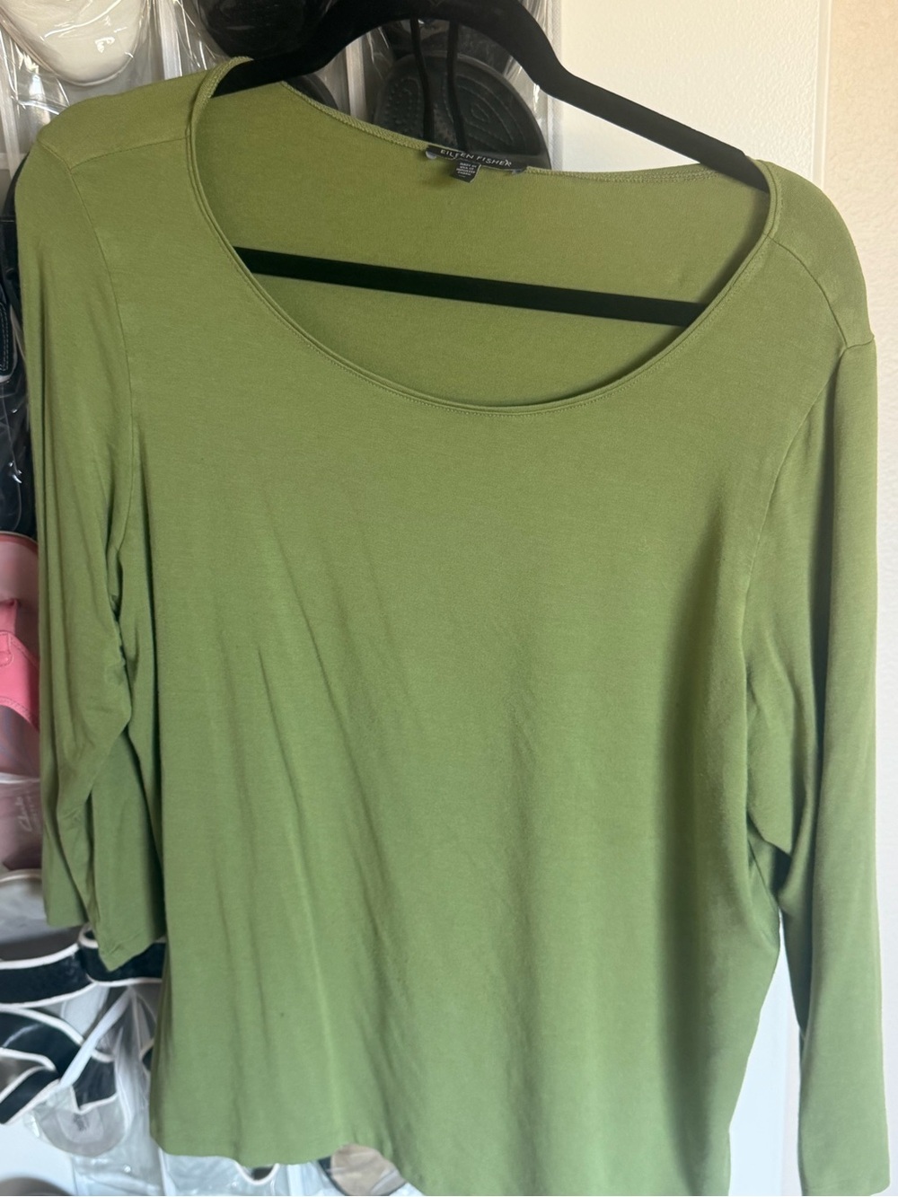 Eileen Fisher Olive Green Long-Sleeve Scoop Neck Top